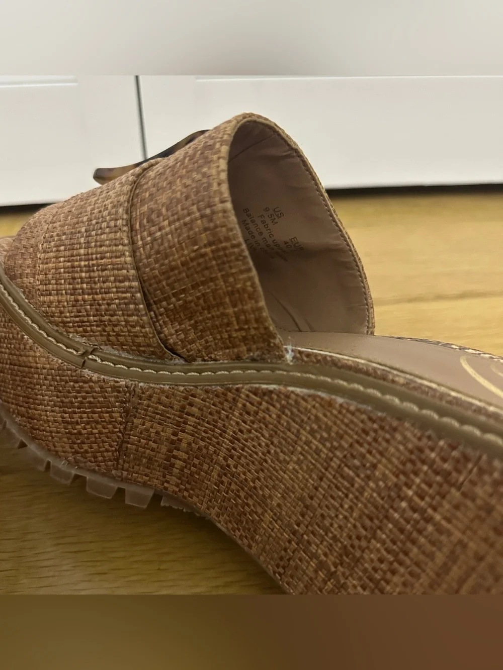 Sam Edelman Dark Natural Raffia Platform Wedge Espadrille Slide Sandals SZ 9.5